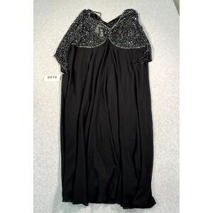 JKara Gown Dress Womens 24W Black Lined Sequins V Neck Formal Evening Wedding